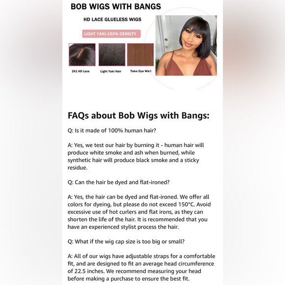 HUMAN HAIR Brazilian 10” Short Black Straight Bob Wig w/Bangs 2X1 HD Lace Scalp - Picture 8 of 11